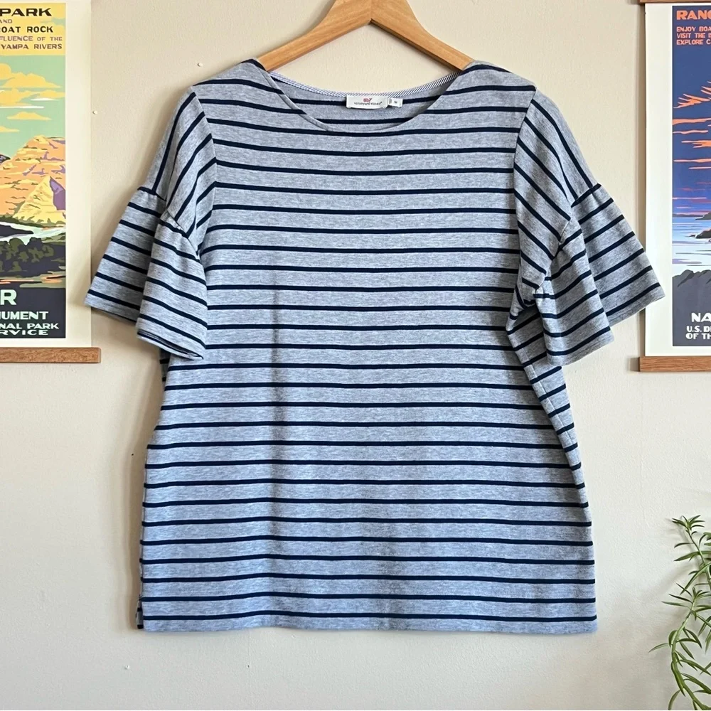 Vineyard Vines Striped Short Ruffle Sleeve - Picture 1 of 7